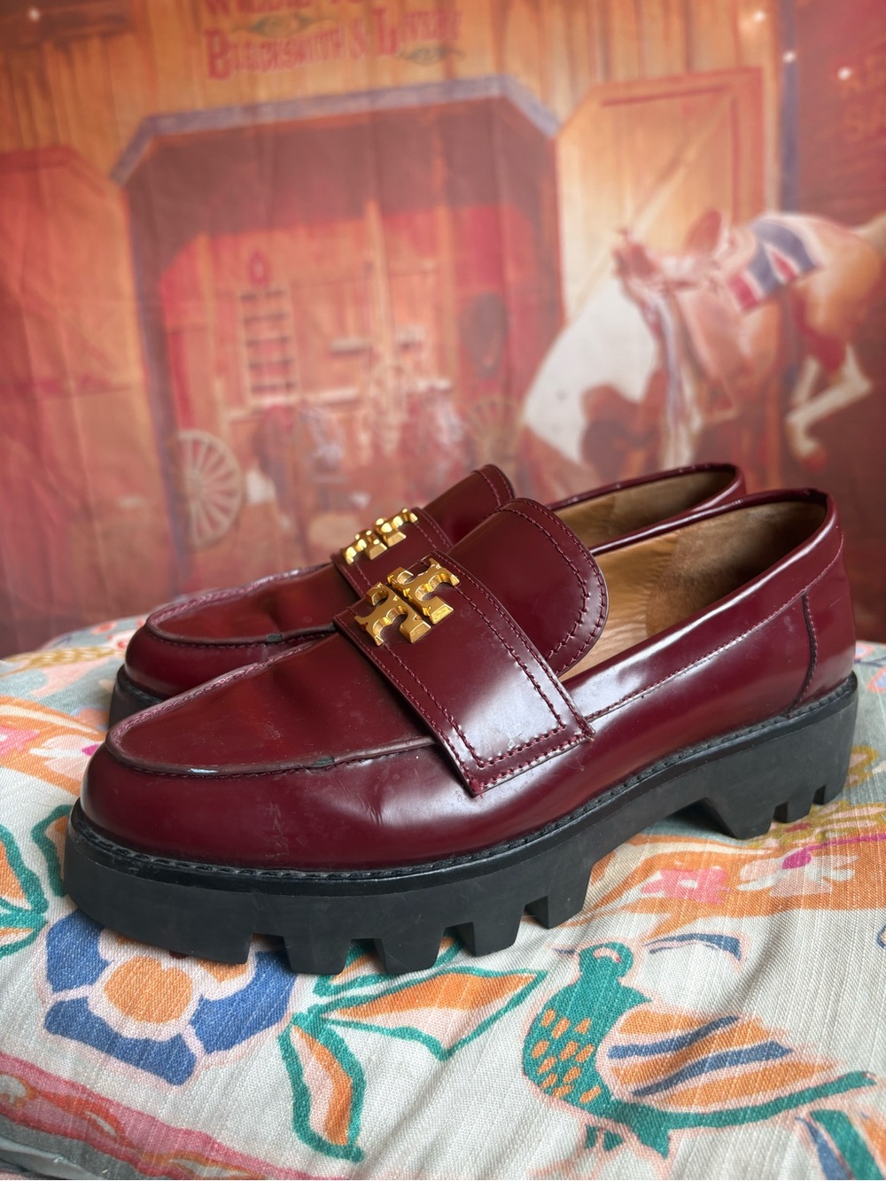 Tory Burch Burgundy Lug Sole Loafers Size 7.5